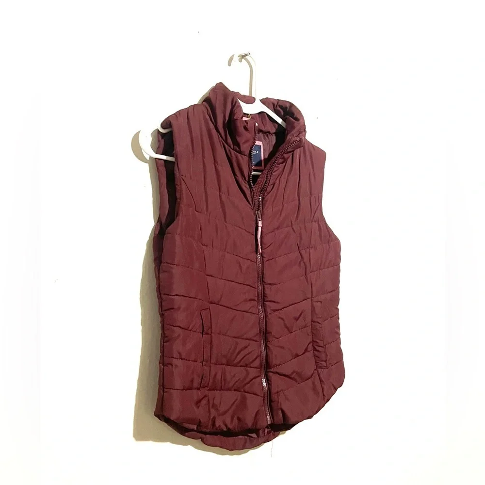 Aeropostale Puffer Vest Jacket Women’s Size S Maroon Full Zip Pockets Quilted‎